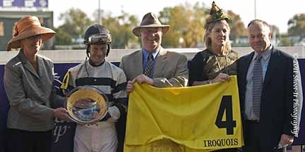 Suzi Shoemaker (in winner's circle by Borel) is Motor City's owner-breeder